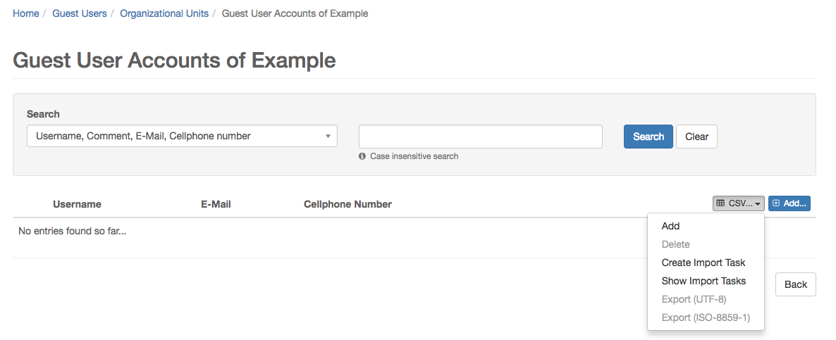 guest user csv dropdown